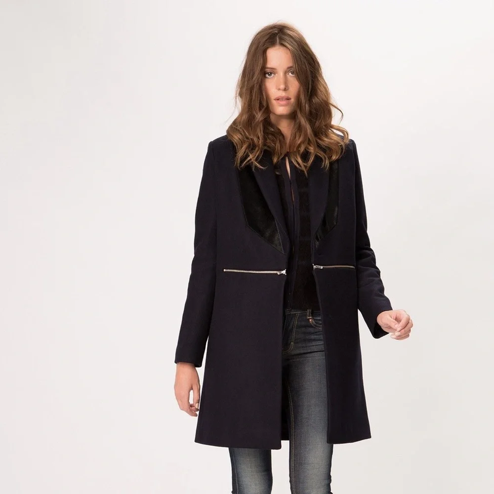 Maje Dark Blue Blazer/coat with burgundy lapel - Picture 1 of 16